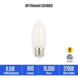 Westinghouse 5318020 6.5 Watt (100 Watt Equivalent) B11 Dimmable Frosted Filament LED Light Bulb, Medium Base, 6 Pack
