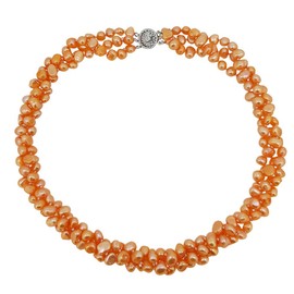 Treasure Bay S Beautiful Women's Freshwater Pearl Necklace Chunky style (Orange)