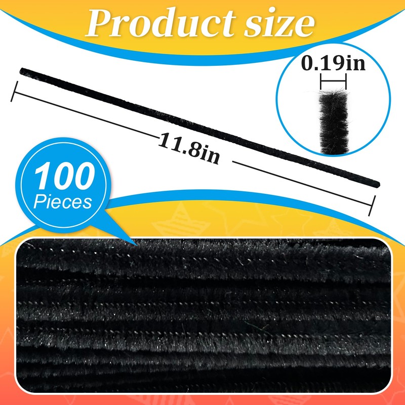 100PCS Black Pipe Cleaners,Pipe Cleaners Craft Bulk,Black Pipe Cleaner for