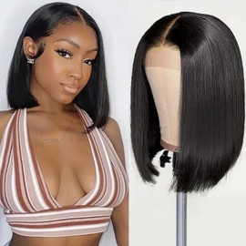 Bob wig human hair 13x4 frontal Lace wig Human Hair 180 Density Glueless Pre Plucked with Baby Hair Glueless Short Bob Wig Human Hair for Black Women Natural Color 14 inch