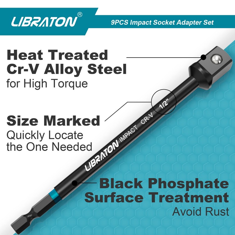 Libraton Impact Grade Socket Adapter Set, 3" 6" 12", Drill