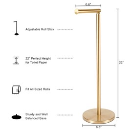 Toilet Paper Holder Stand, Bathroom Toilet Paper Stainless Steel Pedestal Tissue Roll Holder, Free Standing Toilet Paper Holder（Gold）