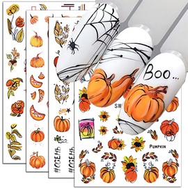 8pcs 3D Cartoon Fall Nail Stickers Golden Pumpkin Stickers for Nails Fall Leaves Flower Nail Art Stickers Autumn Nail Decals for Nail Art Supplies Thanksgiving Decor Maple Nail Sticker Nails Design