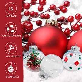 Pack of 16 Clear Christmas Baubles, Fillable DIY Christmas Tree Baubles, Tree Decorations, Transparent Plastic Baubles, Christmas Tree Decorations, Acrylic Baubles, 6 cm, Plastic Christmas Decoration