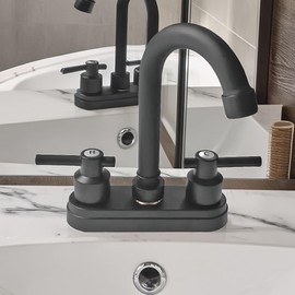 JAMESVAN Bathroom Faucets,Black Bathroom Sink Faucet 2 Hole,Centerset 4 inch Bathroom Faucets with Two Handle and 2 Supply Hoses,Bathroom Faucets for Sink Vanity,Black