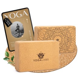 YOGALABS® Premium Set of 1 Yoga Block (22.5 x 15.0 x 7.5) Made of Sustainable Natural Cork, Skin-friendly, Yoga Block & Meditation Accessories for Back, Stretching & Sitting, Non-Slip, Yoga Blocks,