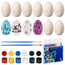 Gerrii 12 Set Unfinished Wooden Easter Eggs 2.17 x 1.38 Inches Unpainted Wooden Craft Eggs for Painting Colorful Acrylic Marker with Acrylic Paint for Easter DIY Crafts Decoration