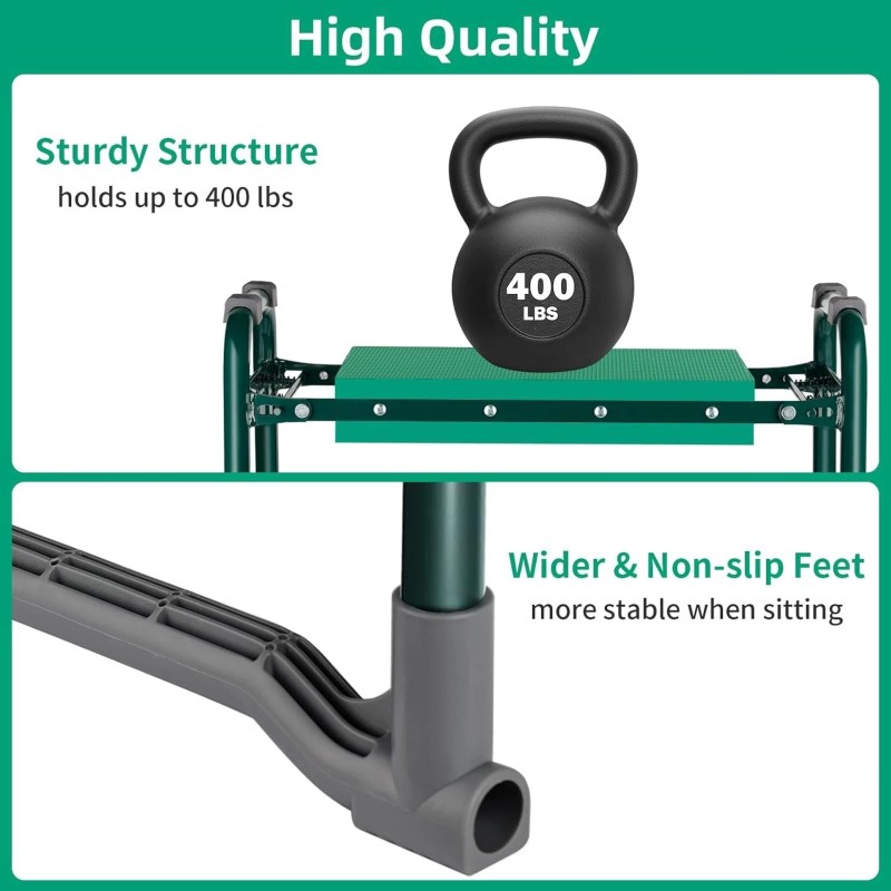 Ergonomic Garden Bench with Kneeling Pad & Tool Holders -