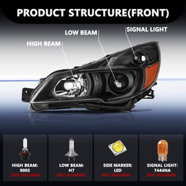 Aosky Headlight Assembly Compatible with 2010 2011 2012 2013 2014 Subaru Outback Legacy Projector Headlamp Black Housing with Amber Reflector