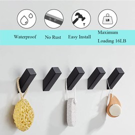 TopHomer 304 Stainless Steel Towel Holder Square Wall Hook Bathrobe Hook Black / Brushed Silver Coat Hook for Kitchen and Bathroom Pack of 2