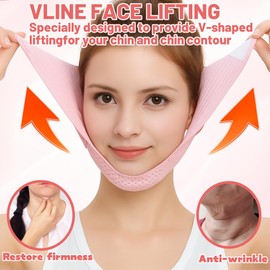 Chin Strap for Sleeping, Double Chin Reducer, Pink Reusable V Line Jaw Strap for Sleeping, Jaw Line Shaper Face Lifting Band Face Slimming Strap for Men Women Work Read Sleep