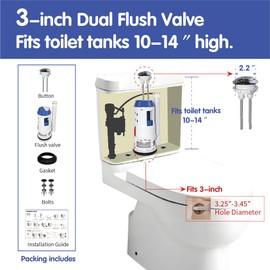 Ulinlo Pouly 3-Inch Dual Flush Valve Repair Kit for Two-Piece Toilet, Includes Flush Valve, Button, Gasket, and Bolts – Specifically Designed for Dual Flush Valve Replacement and Repair
