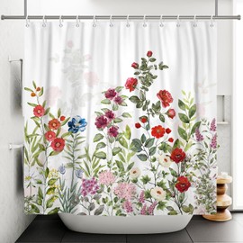 Sillsloso Wildflower Floral Shower Curtain for Bathroom Retro Watercolor Botanical Leaves Flower Shower Curtains Rustic Nature Plant Art Printed Fabric Bathtub Decor with Hooks 72x72 inch