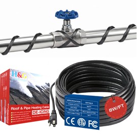 H&G Lifestyles 8W/FT Heat Tape for Water Pipes, Self-Regulating Heat Cable for Pipe Freeze Protection,Snow De-icing Heating Tape for Winter,Keeps Water Flowing at -40°F,24FT
