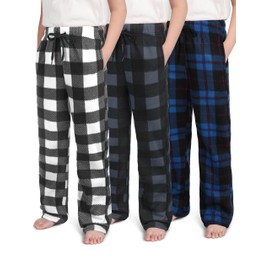 IHU 3 Pack Boys Pajama Pants Kids Soft Micro Fleece Pajama Bottoms Boy's Plaid Sleepwear PJ Lounge Pants with Drawstring Pockets