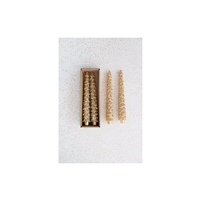 Creative Co-Op Unscented Tree Shaped Taper Candles, Gold, Boxed Set