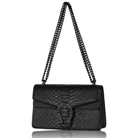 suwluaoyi Women's Crossbody Shoulder Bag Snake Print Satchel Purse Leather Chain Clutch Evening Handbag Black