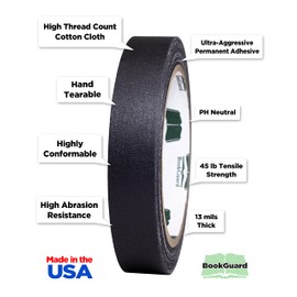 BookGuard 3/4 inch Premium Cloth Bookbinding Repair Tape, 15 Yard Roll, Black