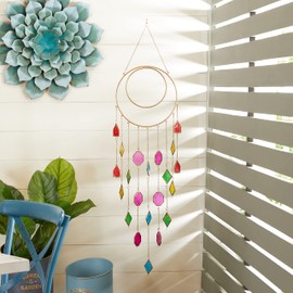 Deco 79 Metal Geometric Windchime with Stained Glass, 12" x 0" x 49", Multi Colored