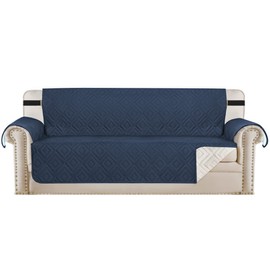 H.VERSAILTEX Reversible Sofa Slipcover Furniture Protector Water Resistant 2 Inch Wide Elastic Straps Sofa Cover Couch Covers Pets Kids Fit Sitting Width Up to 66" (Sofa: 75" x 110", Navy/Beige)