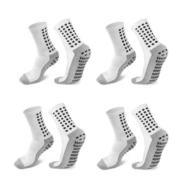 ZXOLDZX 2/4/6 Pairs Men's Soccer Socks Grip Pads Non Slip Football Baseball Soccer Socks for Men Women(4 Pairs/White)