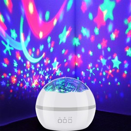 Starry Projector Light Kids Night Light Projector for Kids 360 Rotation with 2 Projection Films Starry Sky Ocean Projector Night Lights 8 Colors Galaxy Projector Light(White)