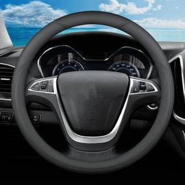 SZYUCHEN Steering Wheel Cover for GMC Sierra 1500 2500 HD 3500 HD Yukon Terrain Canyon Acadia Denali Crew Cab Elevation Double Limited SLE SLT Car Truck Accessories, 2024 Black Leather 14.5-15 inch