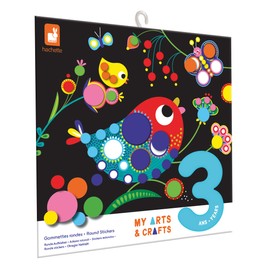 Janod - My Arts & Crafts - From 3 Years - Round Stickers - 4 Pictures - Creative Set for Children - Promote Fine Motor Skills and Concentration - J09146