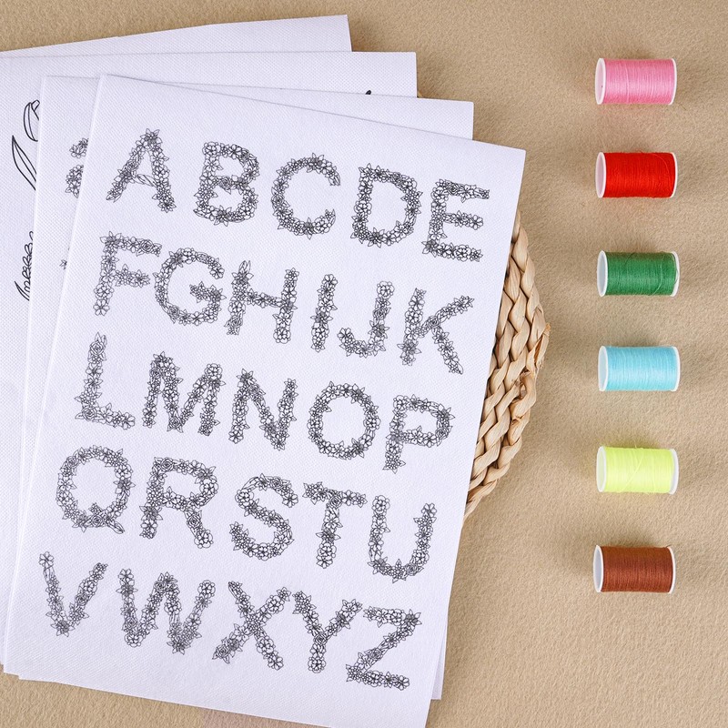 Flower Water Soluble Embroidery Patterns, 85 Pcs A-Z Alphabet Stick