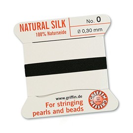 GRIFFIN 100% Natural Silk, Black, 2 m with a Needle, Size 0.3 mm
