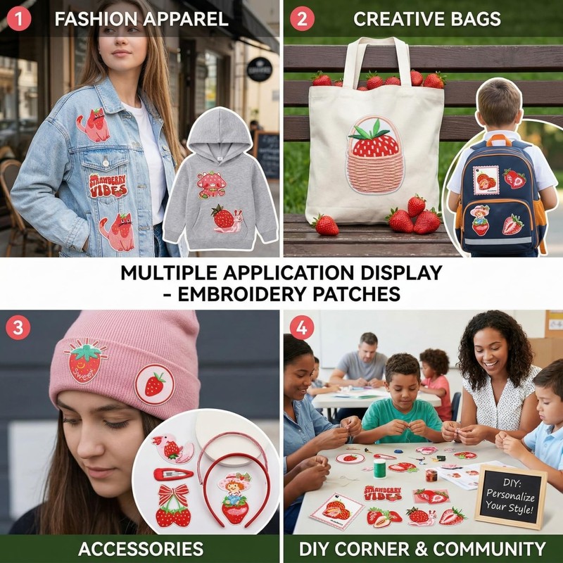 20Pcs Strawberry Iron on Patches Applique Cute Fruit Decorative Embroidered