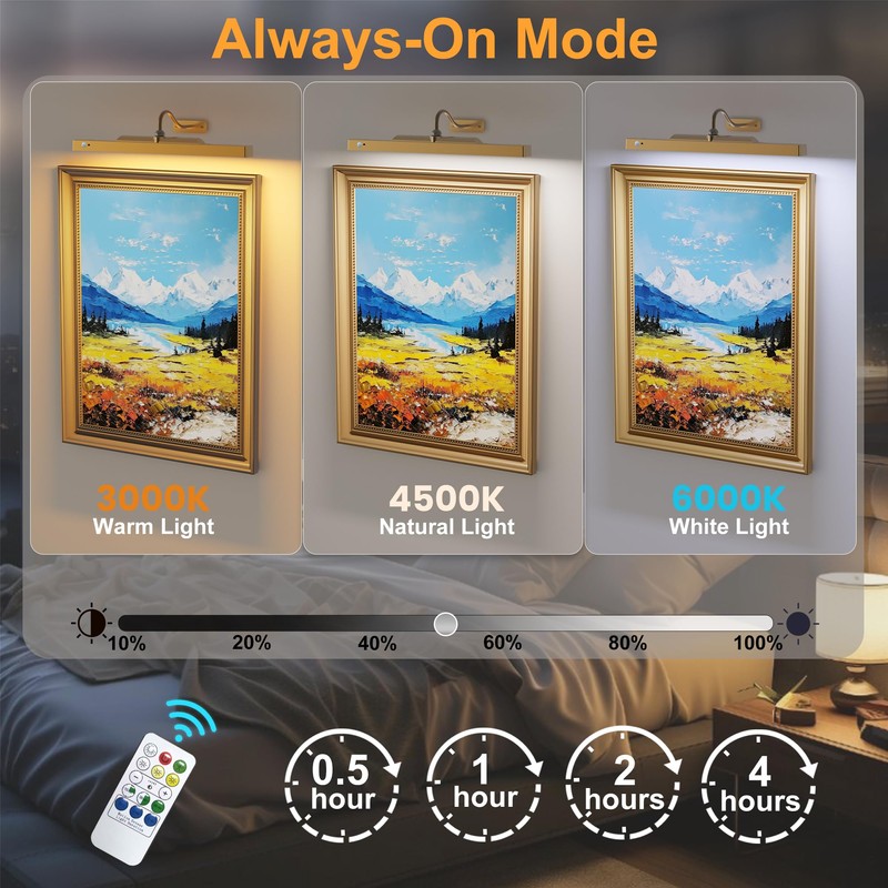 Kryoza Brass Wireless Picture Light for Wall with Motion Sensor
