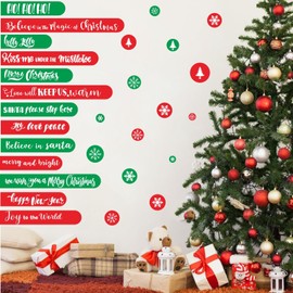 Christmas Wall Stickers Peel and Stick Red Green Line Decals for Xmas Party Supplies Snowflake Wall Decoration Indoor Living Room Christmas Bible Verse Art Murals for 2026 New Year Holiday Decor