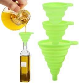 Paquete de 3 embudos de silicona para cocina, embudo plegable verde, embudos plegables de 3 tamaños para llenar botellas