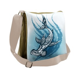 Ambesonne Shark Messenger Bag, Hammerhead Fish Ornate, Unisex Cross-body