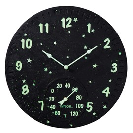 Taylor Precision Products Poly Resin Clock with Thermometer, Glow in The Dark Galaxy