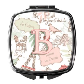 Caroline's Treasures Letter B Love in Paris Pink Compact Travel Mirrors, Multicolor