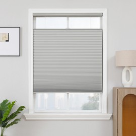 Joydeco No Tools No Drill Blinds for Indoor Windows, Cordless Window Blinds Cellular Shades Top Down Bottom Up Blackout Honeycomb Blinds Thermal Insulated Noise Reduction (Grey, 22" W x 64" H)