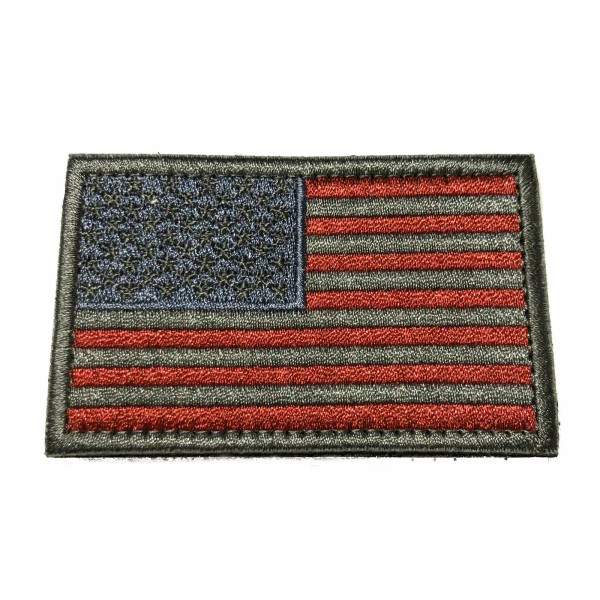 Blue Heron US Flag Subdued Embroidered Patch Hook Backing Applique