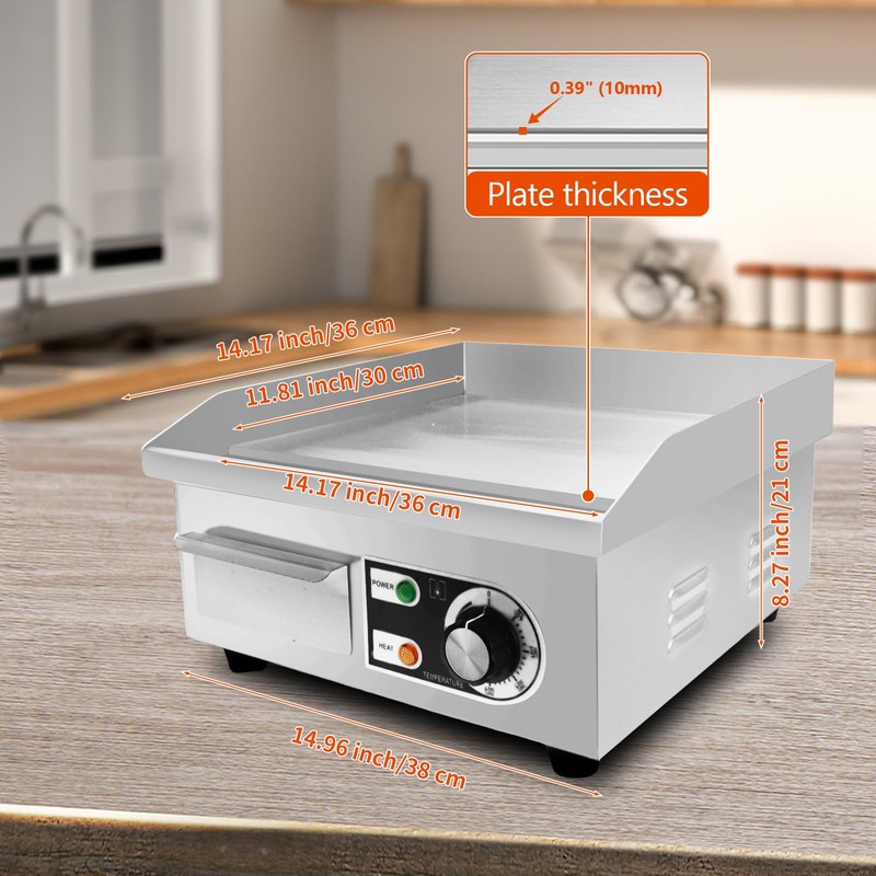 ExGizmo 14" Commercial Electric Griddle,Electric Countertop Flat Top Griddle,110V 1500W