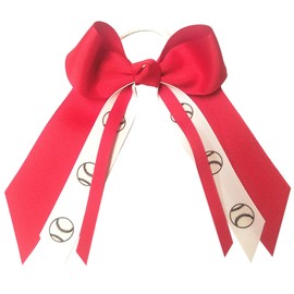 Softball Small Hair Bow, Made in the USA, white pony band, many colors, (Red)