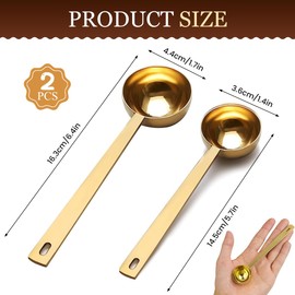 2Pcs Gold Stainless Steel Coffee Scoop Set, Precision 15ML and 30ML Measuring Spoon, Scoops for Powder, Tablespoons for Coffee, Protein and Baking