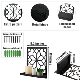 2 Packs Metal Wall Candle Sconce Holders Retro Wall Art Decor Farmhouse Rustic Sconces Wall Mount Set of Two Aesthetics Minimalist Wall Hanging with Shelf for Living Room, Bathroom, Dinning Room