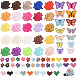 JIEYUMAO 76Pcs Butterfly Flowers Iron On Patches, Multicolor Embroidered Iron On Patches, Rose Heart Butterfly Flower Applique Patches Sew On Embroidered Patches for Clothes Jeans Hats