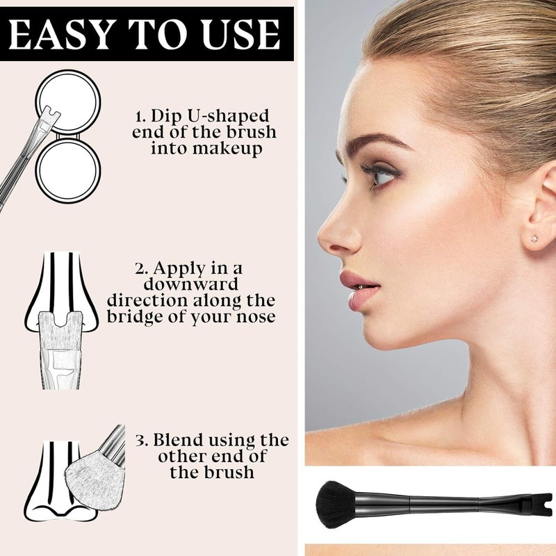 Nose Contour U-Shaped Makeup Brush - 2-in-1 Dual Ended, Precision