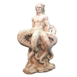 21 in. Octoman Nautical Male Mermaid Distressed Antique White Beach Pool and Garden Mermaid Statue