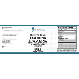 Bio Essence Health Sicecce 2313C Tao Hong Si Wu Tang/Peach Seed, Safflower & Dang Gui Four 100 Caps (2 BTS)