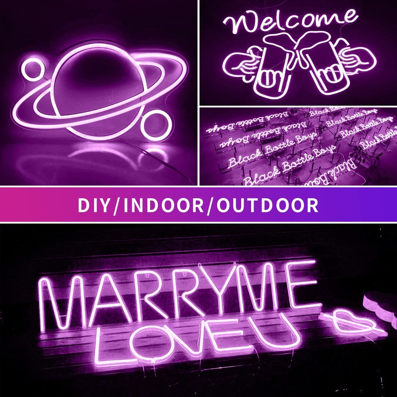 OWOFYDR LED Neon Lights Flexible Purple 16.4FT/5M 12V DC Waterproof