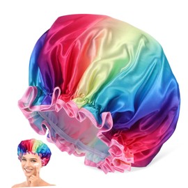 Housoutil Double Layer Rainbow Shower Cap for Men and Women Waterproof Hair Cover for Daily Use Comfortable Elastic and Durable for Travel and Home