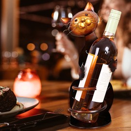 Ailgely Cat Wine Holder Rack Cat Shaped Wine Holder Stand Metal Decorative Cat Wine Bottle Holder Sculpture,Tabletop Decor Wine Rack,Cat Gifts for Cat Lovers